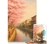 Rompecabezas de 1000 Piezas Canal de cerezos en Flor en un Pueblo japonés Arte de Corte Exacto Rompecabezas de lógica Juego de Ocio Divertido Decoración navideña para la Pared (38x52cm)
