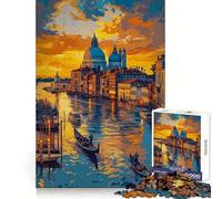 Rompecabezas de 1000 Piezas Canal del Atardecer de Venecia para Adolescentes: fortalecimiento Cerebral, Escape Tranquilo, Encaje Firme, Feliz Navidad (38x26cm)
