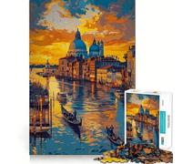 Rompecabezas de 1000 Piezas Canales al Atardecer en Venecia para Adultos Divertido Juego de Memoria Componentes Resistentes y de Corte Limpio aliviar el estrés (50x75cm)