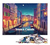 Rompecabezas de 1000 Piezas: Canales de Venecia, Italia, Noche. Rompecabezas de Madera Cuadrados y creativos para Adultos 1000 Piezas (75x50cm).