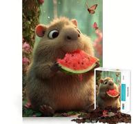 Rompecabezas de 1000 Piezas Capibara Comiendo sandía en un Bosque Corte preciso Divertido desafío Mental Juguete Juego para la Hora de Descanso Regalo de cumpleaños Arte Juego (50x75cm)