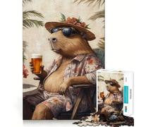 Rompecabezas de 1000 Piezas Capibara con Gafas de Sol,Piezas de Corte Limpio,Juguete para desarrollar la Capacidad cognitiva,diversión para Momentos de Calma,decoración navideña (50x75cm)