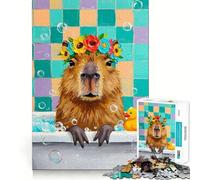 Rompecabezas de 1000 Piezas Capibara en bañera con Corona de Flores Diseño Arte para estimular el Cerebro Juego para Relajarse Decoración navideña para la Pared (38x26cm)