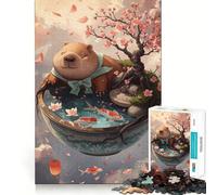 Rompecabezas de 1000 Piezas Capibara en Cuenco con Carpas koi y Flores de Cerezo Juguete de Arte Que desafía la Mente Juego Divertido para el Tiempo Libre Regalo Ideal para cumpleaños (50x75cm)