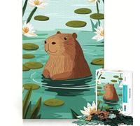 Rompecabezas de 1000 Piezas Capibara en Estanque de nenúfares Diseño artístico de Corte nítido Juego de lógica y Pensamiento Ideal para Relajarse y divertirse en cumpleaños (50x75cm)
