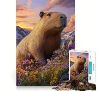 Rompecabezas de 1000 Piezas Capibara en Flor - Borde Limpio,decoración,solución de Problemas,diversión,Tiempo Libre, (38x26cm)
