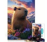 Rompecabezas de 1000 Piezas Capibara Entre Flores Silvestres Diseño artístico de Corte nítido Juego de lógica y Pensamiento Ideal para Relajarse y divertirse en cumpleaños (50x75cm)