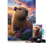 Rompecabezas de 1000 Piezas Capibara Entre Flores Silvestres Juguete de Arte Que desafía la Mente Juego Divertido para el Tiempo Libre Regalo Ideal para cumpleaños (38x26cm)