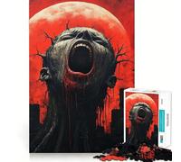 Rompecabezas de 1000 Piezas Cara Gritando con Luna roja para Adolescentes Juguete de lógica de Tren para aliviar el estrés Corte Suave Regalo Memorable (38x26cm)