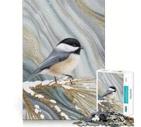 Rompecabezas de 1000 Piezas Carbonero de Cabeza Negra en Rama de Pino Nevada Juego de Bordes, Juguete para Entrenar la Mente,diversión para Jugar despacio,Regalo de cumpleaños 50x75cm