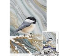 Rompecabezas de 1000 Piezas: Carbonero de Cabeza Negra sobre una Rama de Pino Nevada Juguetes antiestrés Gran Regalo para Juegos Juego Imposible Entrena tu Cerebro y Tus Manos Tamaño 38x52cm