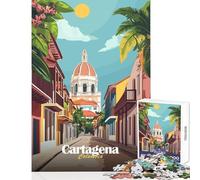 Rompecabezas de 1000 Piezas Cartagena Colombia Escena callejera Decoración del hogar Juguetes Gran Regalo para Juegos Juego práctico Lista de Deseos con Santa Claus Tamaño 38x52cm