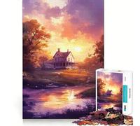 Rompecabezas de 1000 Piezas Casa al Atardecer Junto al río para Adultos Juguete de lógica para Juegos de Interior Corte de precisión Regalo Ideal 50x75cm