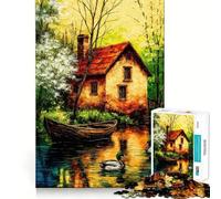 Rompecabezas de 1000 Piezas Casa de Campo Junto al río con Patos para Adolescentes Ideal para Mejorar la Memoria, Relajarse y divertirse Diseño artístico con Corte nítido (50x75cm)