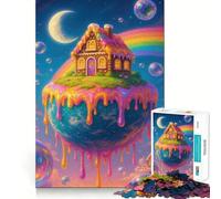 Rompecabezas de 1000 Piezas Casa de Dulces en Planeta Flotante Bordes Lisos Juego de concentración Divertido Juego de Tiempo Acogedor Regalo de cumpleaños (50x75cm)