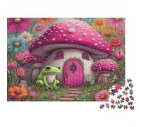 Rompecabezas de 1000 Piezas Casa de Hongos de Hadas Casa de Hongos Rosa con Rana para Adultos Juego Educativo Decoración del Hogar Difícil Desafío Masculino y Femenino Cumpleaños 38x26cm Regalos