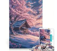 Rompecabezas de 1000 Piezas: Casa Japonesa Entre cerezos en Flor, Juguete antiestrés para la diversión Familiar, con Piezas de Formas aleatorias Que encajan Perfectamente 38x26cm