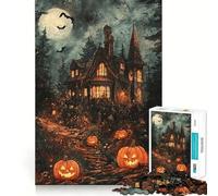 Rompecabezas de 1000 Piezas Casa tenebrosa de Halloween con Calabazas para Adolescentes Juguete para ejercitar la Mente Tiempo de relajación Arte de Corte preciso Exhibición 50x75cm