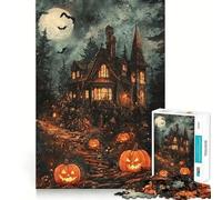 Rompecabezas de 1000 Piezas Casa tenebrosa de Halloween con Calabazas para Adultos y Adolescentes Juego Mental para Relajarse Corte preciso 38x52cm