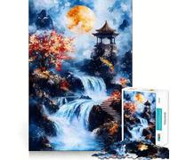 Rompecabezas de 1000 Piezas Cascada bajo la Luna Llena para Adultos Juego de Habilidad Mental Corte láser para un Ajuste Actividad gratificante para días lluviosos (38x52cm)