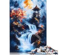 Rompecabezas de 1000 Piezas Cascada bajo la Luna Llena para Adultos y Adolescentes (75 x 50 cm)