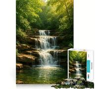 Rompecabezas de 1000 Piezas Cascada en un frondoso Bosque Verde Corte preciso Divertido desafío Mental Juguete Juego para Relajarse Regalo de cumpleaños Arte (38x26cm)