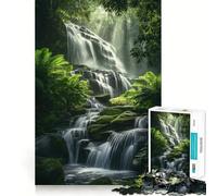 Rompecabezas de 1000 Piezas Cascada Serena en un Bosque exuberante para Adultos Rompecabezas Mental Arte para la Calma Mental (38x52cm)