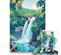 Rompecabezas de 1000 Piezas Cascada Tropical Retro bit Pixel Art Corte Impecable Juego de lógica Divertido Juguete Juego Libre Actividad de cumpleaños (38x52cm)