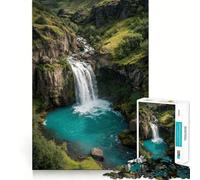 Rompecabezas de 1000 Piezas Cascada Turquesa en Valle Verde Corte Premium Juguete para ejercitar la Mente Tiempo de Paz Diversión Regalo de cumpleaños (38x52cm)