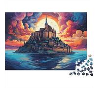 Rompecabezas de 1000 Piezas Castillo de fantasía al Atardecer Castillo en la Cima de la Colina al Atardecer Adultos Juego Educativo Decoración del hogar Difícil Desafío Cumpleaños 38x26cm
