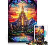 Rompecabezas de 1000 Piezas Castillo de fantasía con vidrieras para Adolescentes Juguete Inteligente para Fortalecer los Lazos Familiares Corte Suave Lista de Deseos de Papá Noel 50x75cm