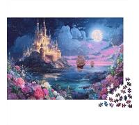 Rompecabezas de 1000 Piezas Castillo de fantasía, Mar Iluminado por la Luna, Barcos, Adultos a Partir de 12 años, Juego Educativo, Hermosa decoración, de cumpleaños 70x50cm