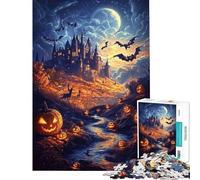 Rompecabezas de 1000 Piezas Castillo Iluminado por la Luna Rompecabezas de Halloween para Adolescentes Mejora la Memoria desafío Educativo Regalos para Amigos y Familiares 38x26cm
