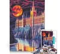 Rompecabezas de 1000 Piezas Castillo majestuoso bajo la Luna de Sangre Juego de ingenio Ideal para Relajarse intelectualmente Toda la Familia 38x52cm