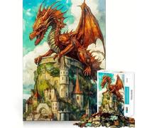 Rompecabezas de 1000 Piezas Castillo y dragón,Piezas de Corte Limpio,Juguete para desarrollar la Capacidad cognitiva,diversión para Momentos de Calma,decoración navideña (50x75cm)