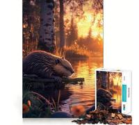 Rompecabezas de 1000 Piezas Castor al Atardecer,Juego de articulación preciso,Juego cognitivo,Juguete para el Tiempo Libre,Regalo Divertido de Navidad (38x52cm)