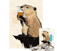 Rompecabezas de 1000 Piezas Castor Bebiendo Cerveza técnica Sumi-e Juguetes adictivos para Cultivar la Paciencia Juegos relajantes análisis y lógica Obra de Arte Regalo Ideal (tamaño 38x26cm)