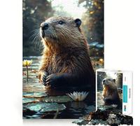 Rompecabezas de 1000 Piezas Castor en Estanque de nenúfares Juego de precisión para desarrollar Habilidades cognitivas Juguete para el Tiempo Libre Regalo Divertido de Navidad (38x52cm)