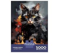 Rompecabezas De 1000 Piezas Cat Chess Master Painting Rompecabezas Juguetes Antiestrés Decoración De Pared Cumpleaños Y Navidad 52x38cm/1000pcs