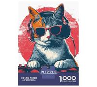 Rompecabezas De 1000 Piezas Cat Headphone DJ Music Rompecabezas para Adultos Juego Práctico Una Obra De Arte Cumpleaños Y Navidad 38x26cm/1000pcs