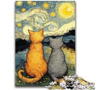 Rompecabezas de 1000 Piezas Cat of The Night para Adolescentes y Adultos Un Juego desafiante y Divertido para Toda la Familia Cada Pieza es única (38x52cm)