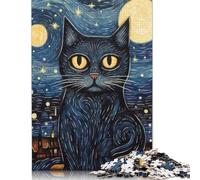 Rompecabezas de 1000 Piezas Cat Starry Night de Van Gogh. Regalos Coloridos para Hombres y niños a Partir de 12 años. 1000 Piezas (75 x 50 cm).