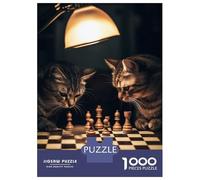 Rompecabezas De 1000 Piezas Cats Playing Chess Rompecabezas para Adultos Juego Práctico Una Obra De Arte Cumpleaños Y Navidad 70x50cm/1000pcs