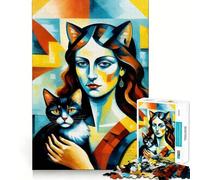 Rompecabezas de 1000 Piezas Catwoman con Retrato de Gato,Corte Exacto,Arte,lógica,Juego,Ocio,diversión,decoración navideña para Pared (38x26cm)