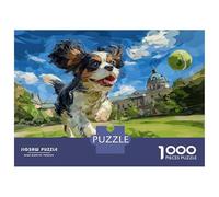 Rompecabezas De 1000 Piezas Cavalier King Charles Spaniel Running with Tennis Ball Rompecabezas para Adultos Juego Práctico para Aliviar El Estrés Cumpleaños Y Navidad 38x26cm/1000pc