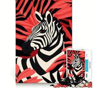 Rompecabezas de 1000 Piezas Cebra en follaje Rojo para Adolescentes Juego de Habilidades mentales Corte láser para un Ajuste Actividad Relajante para Grupos en Interiores (50x75cm)