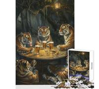Rompecabezas de 1000 Piezas: Cerveza de Tigres en una Taberna decoración del hogar Juguetes Regalo de cumpleaños Juego práctico colección de Artistas Bellas Artes tamaño 38x26cm