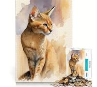 Rompecabezas de 1000 Piezas Chausie Cat,Arte en Acuarela,Corte Premium,Juego Creativo para el Cerebro,Paz,diversión,Arte de Pared navideño (38x26cm)