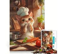 Rompecabezas de 1000 Piezas Chef,Lindo Gato de Dibujos Animados,Juego de ingenio y diversión para Jugar en un Momento de Paz, Tranquilo (38x52cm)