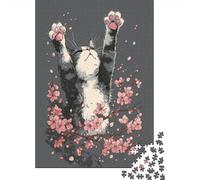 Rompecabezas De 1000 Piezas Cherry Blossom Cat Art Print Rompecabezas para Adultos Juego Familiar Desafío Difícil Oferta como Regalos para Toda La Familia 70x50cm/1000pcs